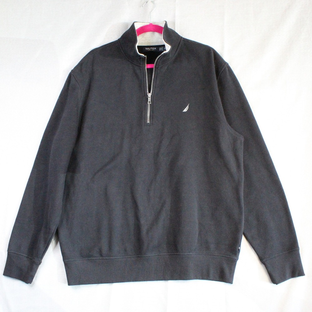 Nautica Mens XL Black Quarter Zip Pullover Sweatshirt Minimalist Preppy Gorpcore